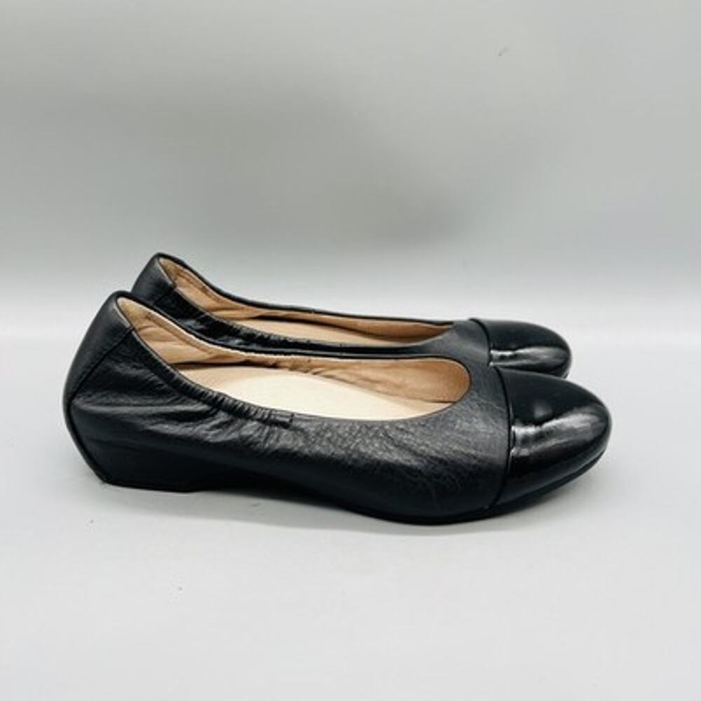 Dansko Shoes Women 7.5 Black Leather Patent Cap Toe Ballet Flats Slip On Comfort
